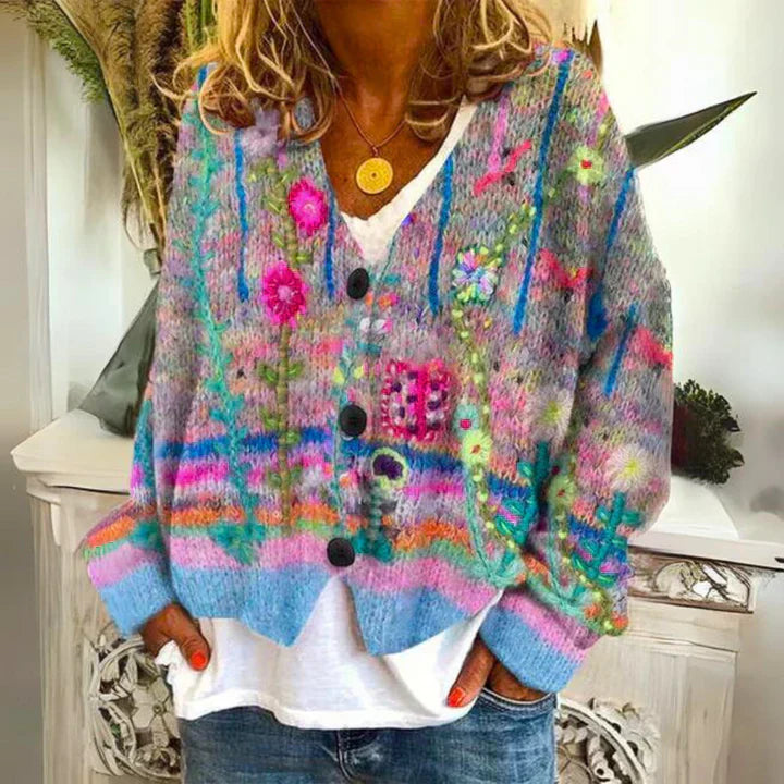 Angie | Veste En Tricot Chaude Pour Femmes Avec Fleurs