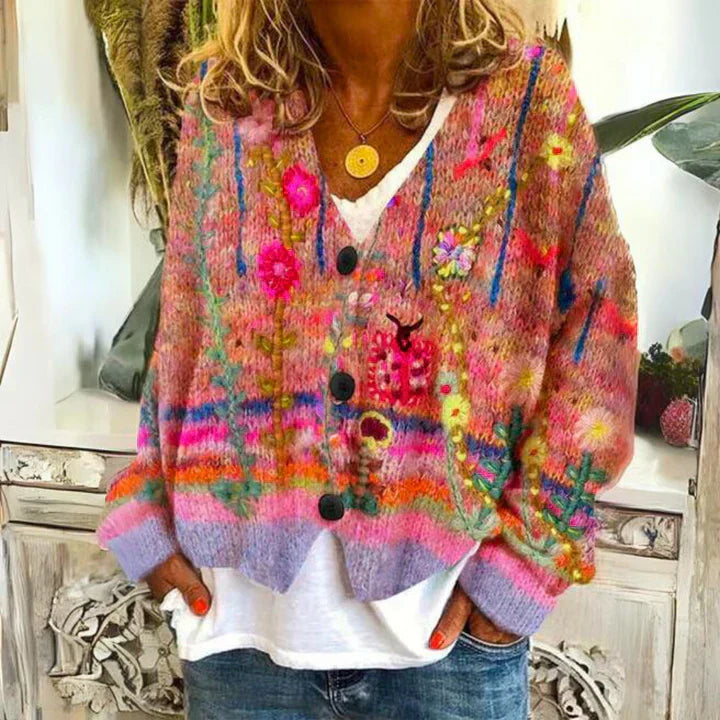 Angie | Veste En Tricot Chaude Pour Femmes Avec Fleurs