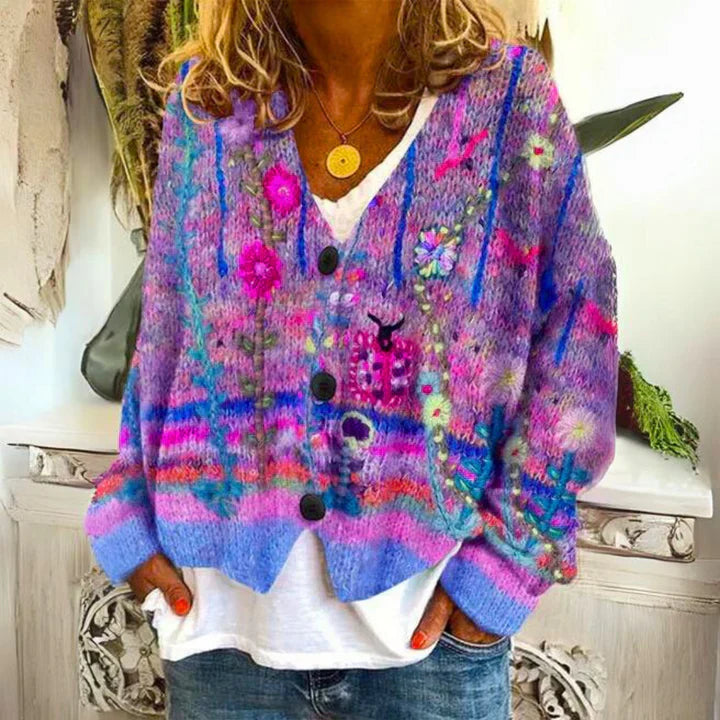 Angie | Veste En Tricot Chaude Pour Femmes Avec Fleurs