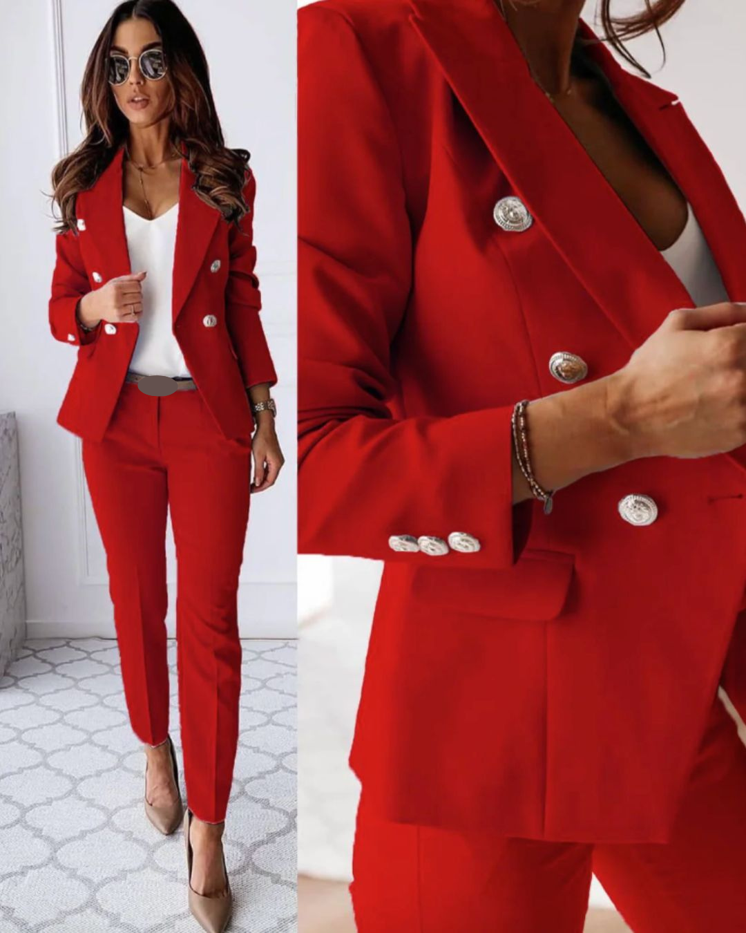 Costume Sophistiqué À Double Boutonnage Pour Femme, Coupe Ajustée