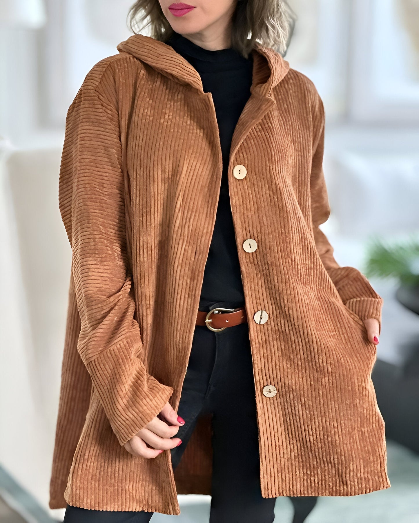 Anika | Veste En Velours Côtelé Décontractée Avec Capuche