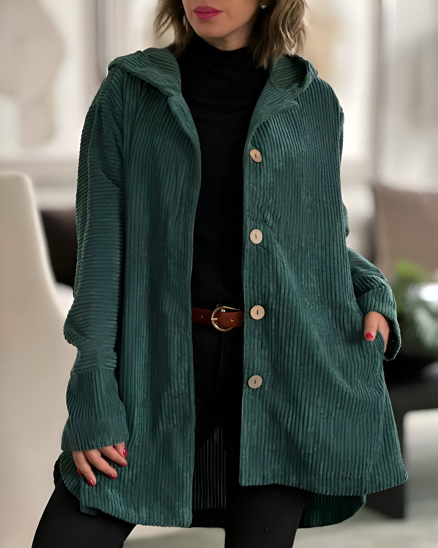 Anika | Veste En Velours Côtelé Décontractée Avec Capuche