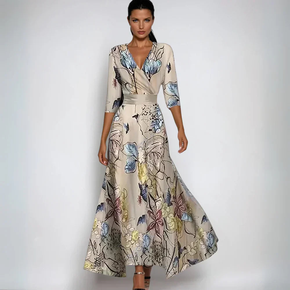 Janoa | Robe Maxi à Enveloppe Élégante Fleurie