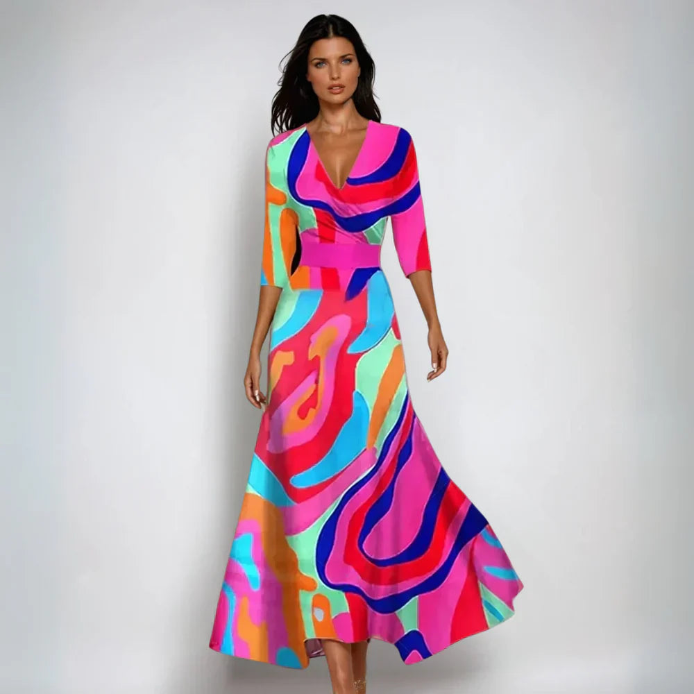 Janoa | Robe Maxi à Enveloppe Élégante Fleurie