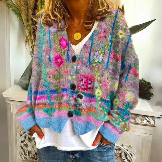 Angie | Veste En Tricot Chaude Pour Femmes Avec Fleurs