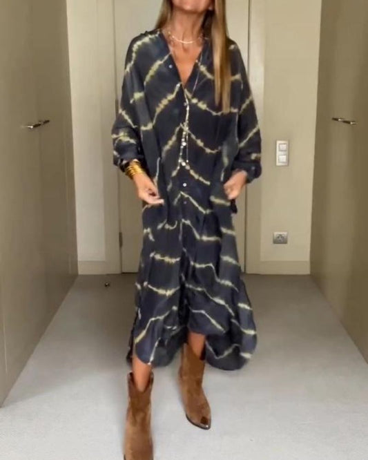 Bomea - Robe À Manches Longues À Rayures Boho