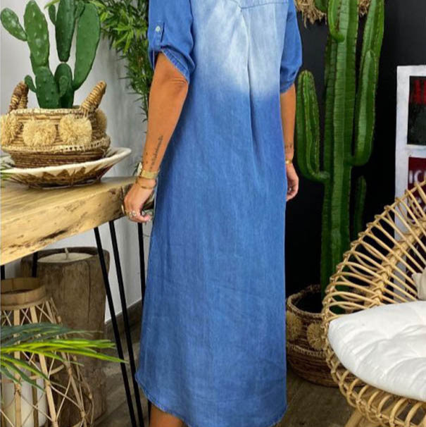 Ilse | Robe mi-denim à col en V d'été