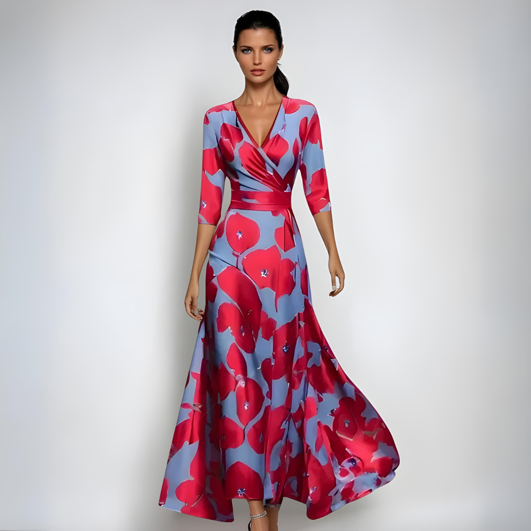 Janoa | Robe Maxi à Enveloppe Élégante Fleurie