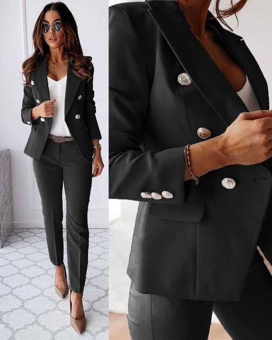 Costume Sophistiqué À Double Boutonnage Pour Femme, Coupe Ajustée