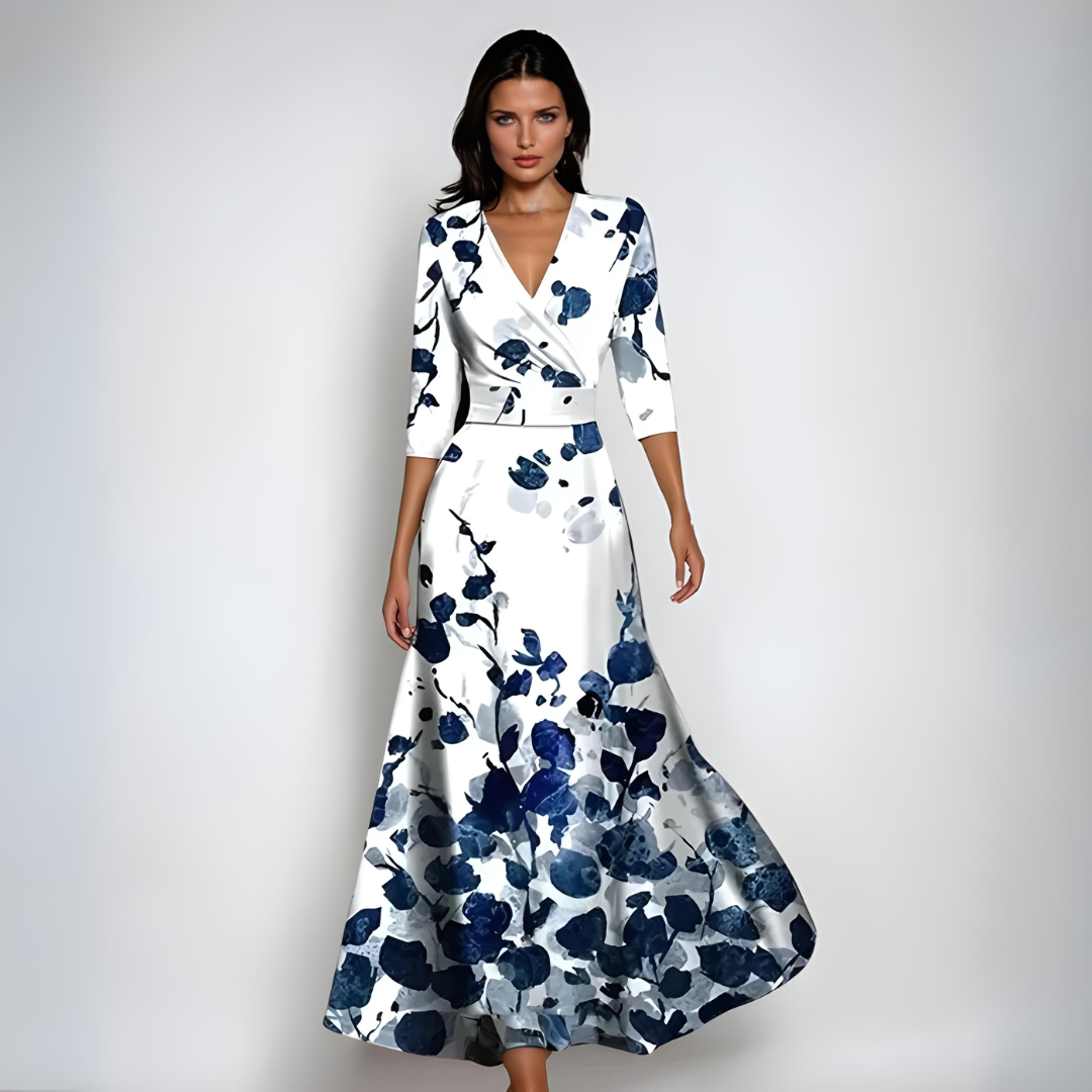 Janoa | Robe Maxi à Enveloppe Élégante Fleurie