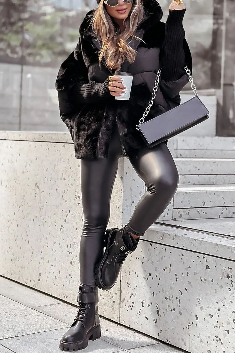 Noli | Cape Matelassée Longue avec Col en Fourrure Synthétique