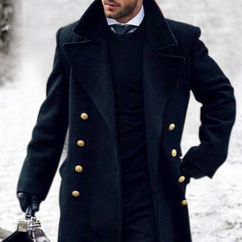 Manteau Long à Double Boutonnage avec Col Revers pour Hommes